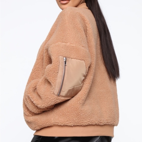 Fashion Nova Catch Me In The Cold Fuzzy Bomber Jacket - Mocha - Picture 3 of 11